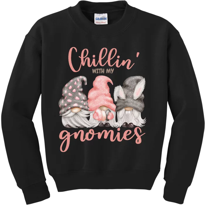 Chillin With My Gnomies Easter Gnome Bunny Ears Hunting Kids Sweatshirt