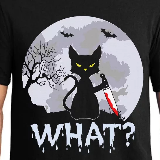 CAT WHAT Murderous Black Cat With Knife Halloween Costume Pajama Set