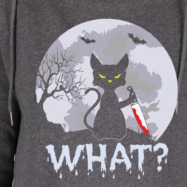 CAT WHAT Murderous Black Cat With Knife Halloween Costume Womens Funnel Neck Pullover Hood