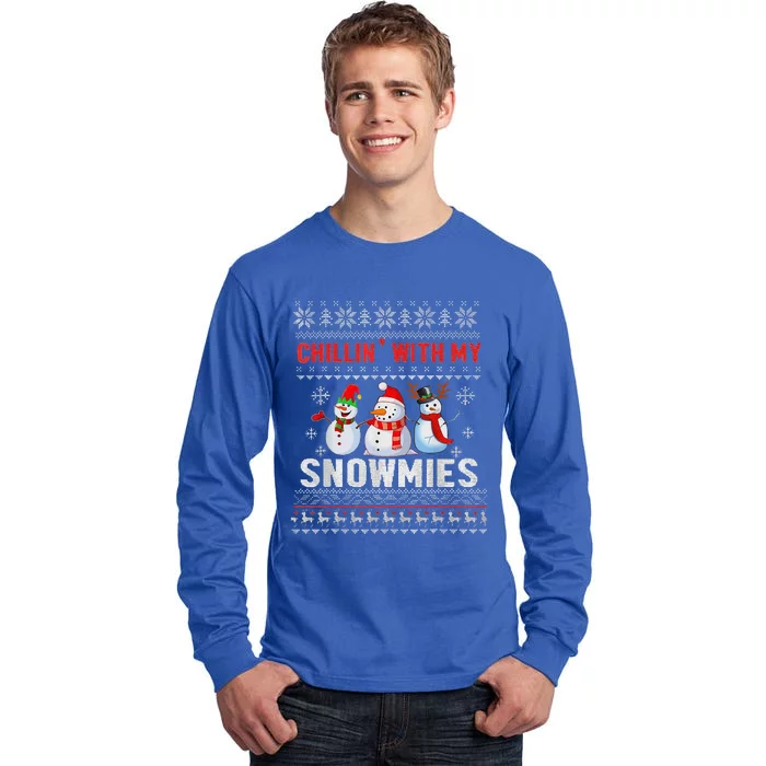 Chillin With My Snowmies Ugly Christmas Snowman Funny Tall Long Sleeve T-Shirt