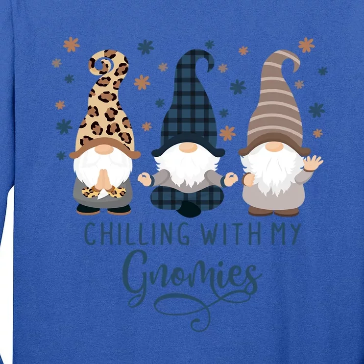 Chilling With My Gnomies Blue Brown Autumn Gnomes Gardening Gift Tall Long Sleeve T-Shirt