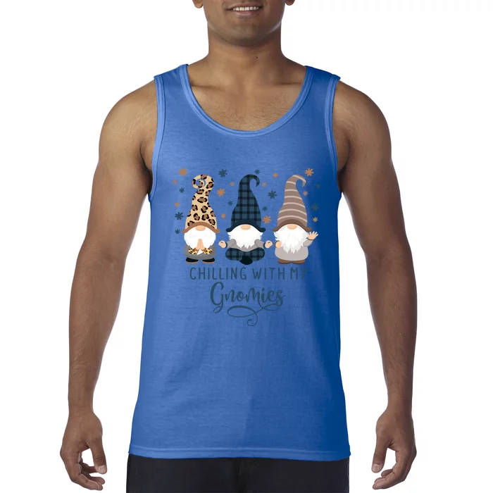 Chilling With My Gnomies Blue Brown Autumn Gnomes Gardening Gift Tank Top