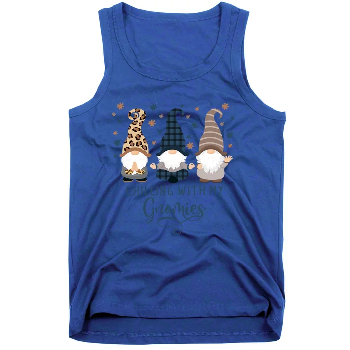 Chilling With My Gnomies Blue Brown Autumn Gnomes Gardening Gift Tank Top