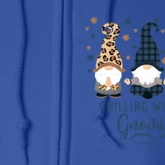 Chilling With My Gnomies Blue Brown Autumn Gnomes Gardening Gift Full Zip Hoodie