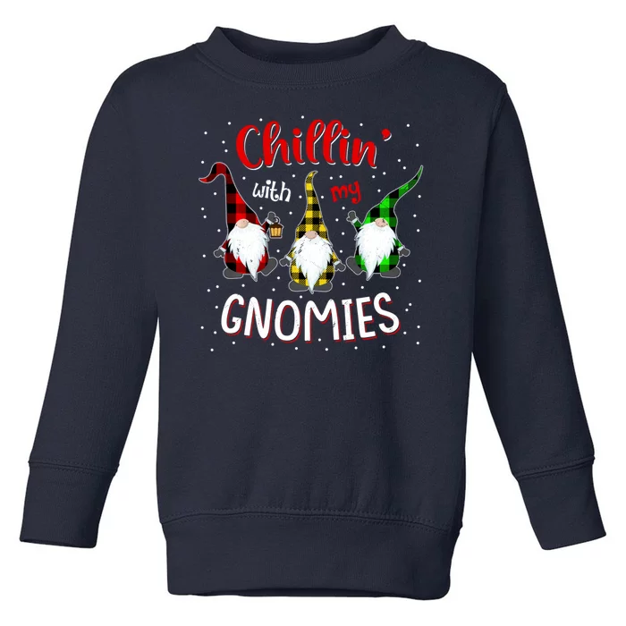 Chillin With My Gnomies Gnome Lover Xmas Buffalo Plaid Toddler Sweatshirt