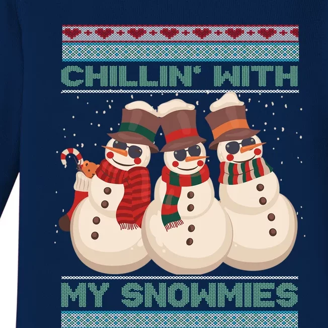 Chillin With My Snowmies Xmas Snowman Baby Long Sleeve Bodysuit