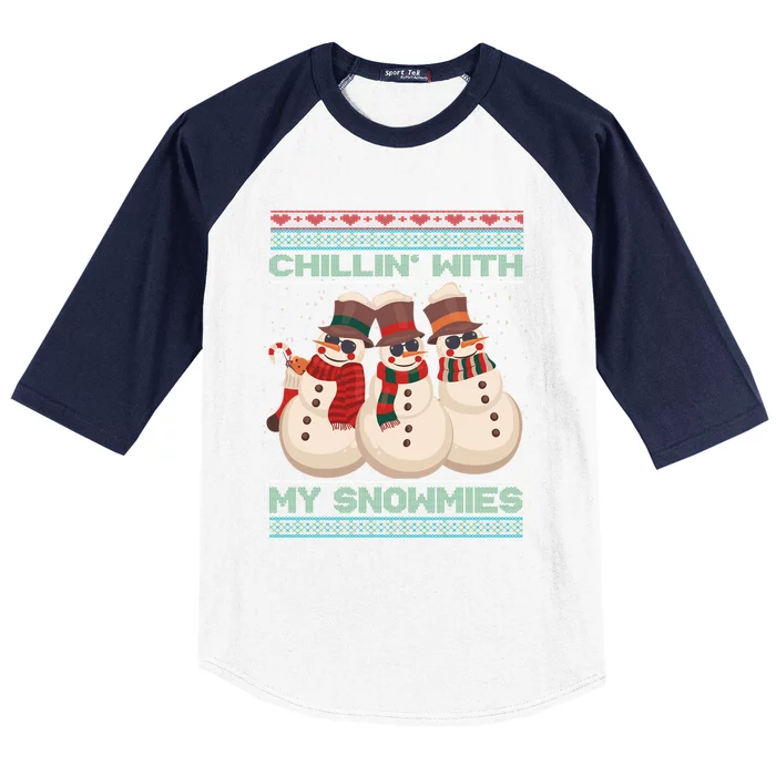 Chillin With My Snowmies Xmas Snowman Baseball Sleeve Shirt