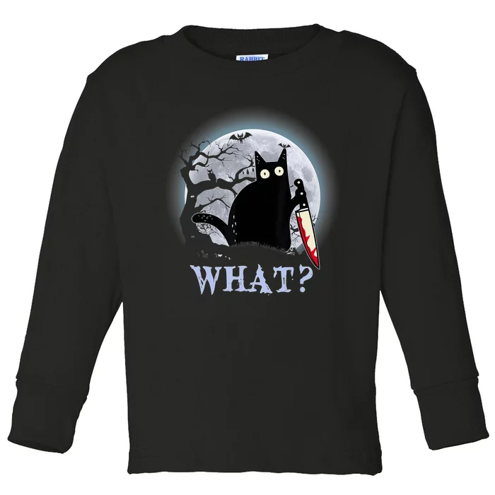 Cat What? Murderous Black Cat With Knife Halloween Funny Cat Lovers Toddler Long Sleeve Shirt