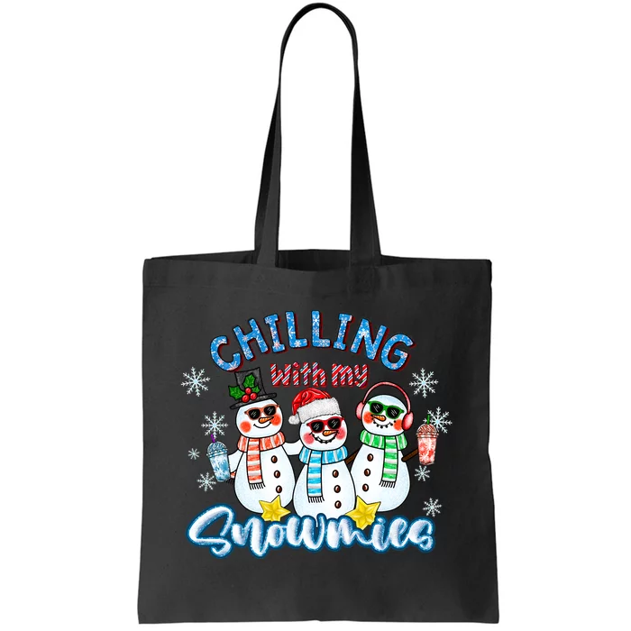 Chillin With My Snowmies Santa Snowman Gift Ugly Christmas Tote Bag