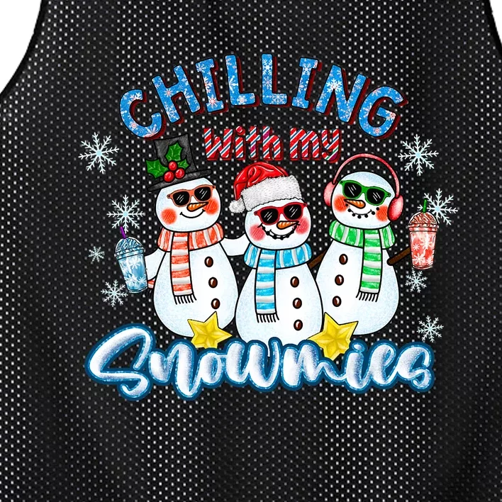 Chillin With My Snowmies Santa Snowman Gift Ugly Christmas Mesh Reversible Basketball Jersey Tank