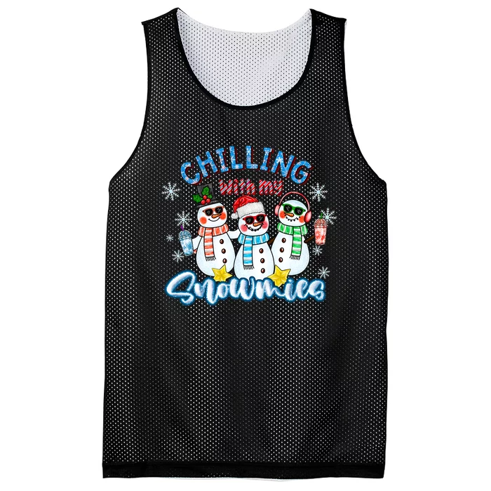 Chillin With My Snowmies Santa Snowman Gift Ugly Christmas Mesh Reversible Basketball Jersey Tank