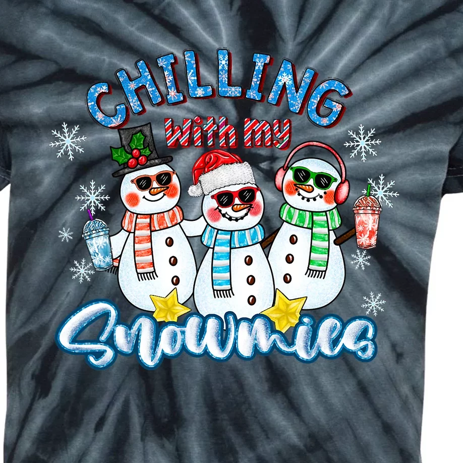 Chillin With My Snowmies Santa Snowman Gift Ugly Christmas Kids Tie-Dye T-Shirt