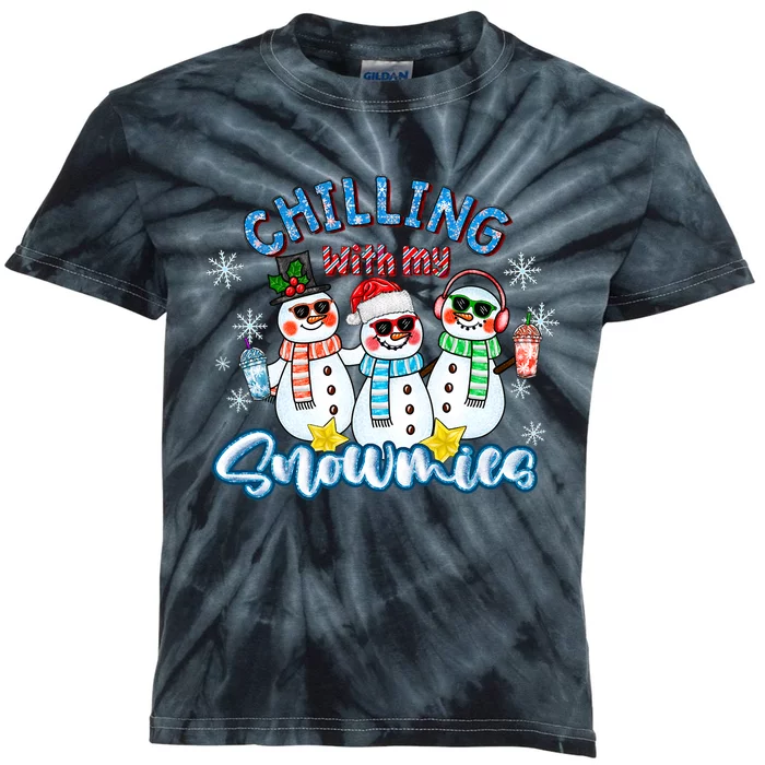 Chillin With My Snowmies Santa Snowman Gift Ugly Christmas Kids Tie-Dye T-Shirt