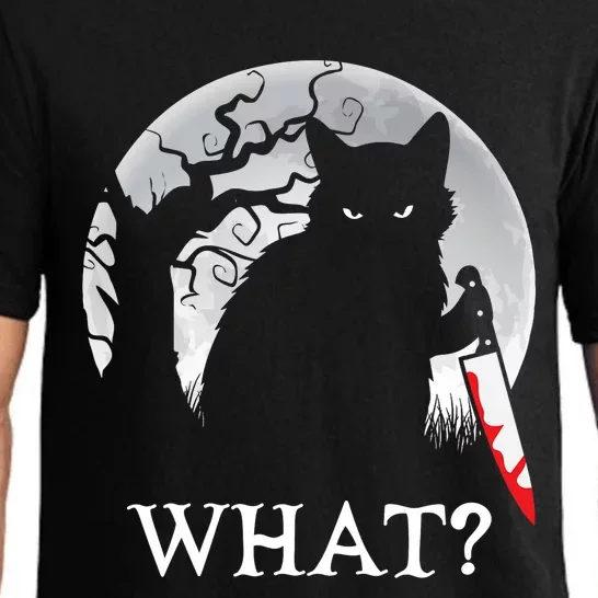 Cat What? Murderous Black Cat With Knife Halloween Cat Black Cat Lover Gift Pajama Set