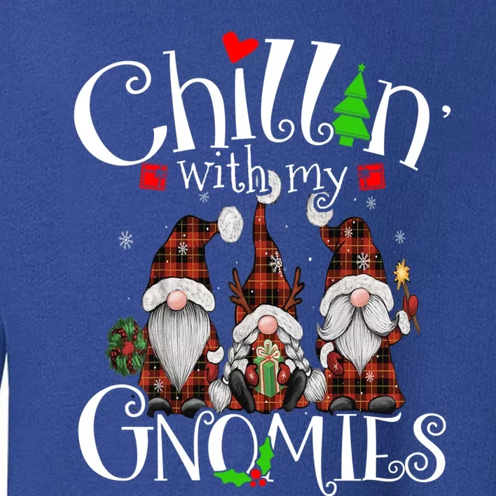 Chillin With My Gnomies Christmas Red Gnomes Plaid Buffalo Gift Toddler Sweatshirt