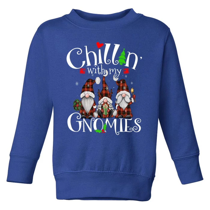 Chillin With My Gnomies Christmas Red Gnomes Plaid Buffalo Gift Toddler Sweatshirt