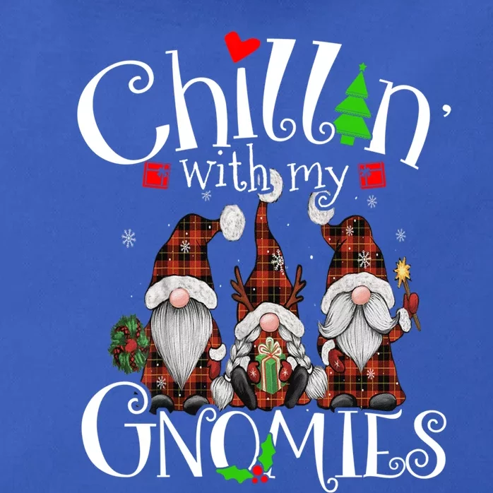 Chillin With My Gnomies Christmas Red Gnomes Plaid Buffalo Gift Zip Tote Bag