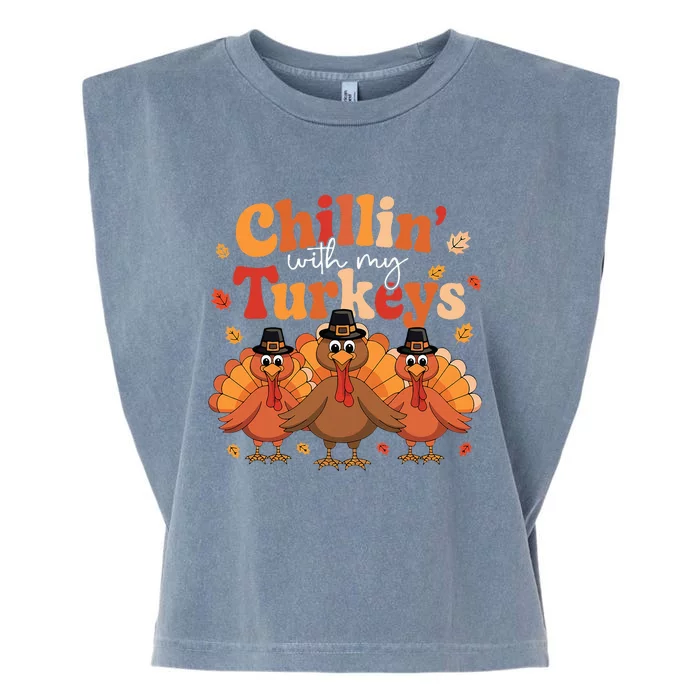 Chillin With My Turkeys Thanksgiving Family Matching Garment-Dyed Women's Muscle Tee