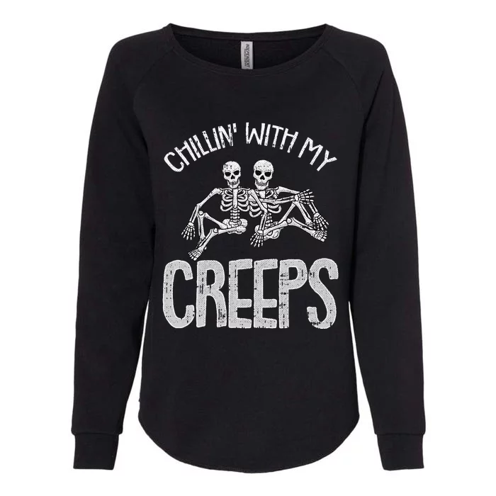 Chillin With My Creeps Lazy Halloween Costume Funny Skeleton Gift Womens California Wash Sweatshirt