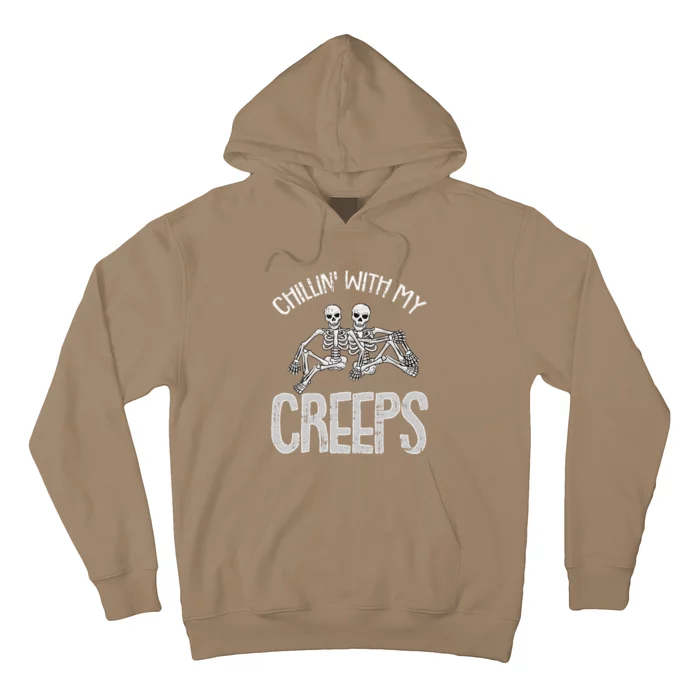 Chillin With My Creeps Lazy Halloween Costume Funny Skeleton Gift Hoodie