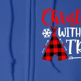 Christmas With My Tribe Red Plaid Family Matching Outfit Gift Full Zip Hoodie