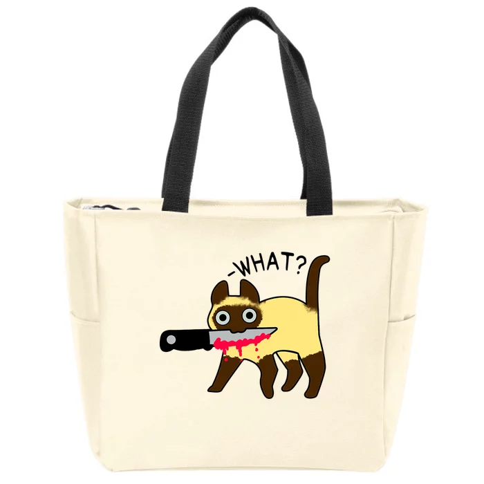 Cat What? Murderous Siamese Cat With Knife Halloween Costume Zip Tote Bag