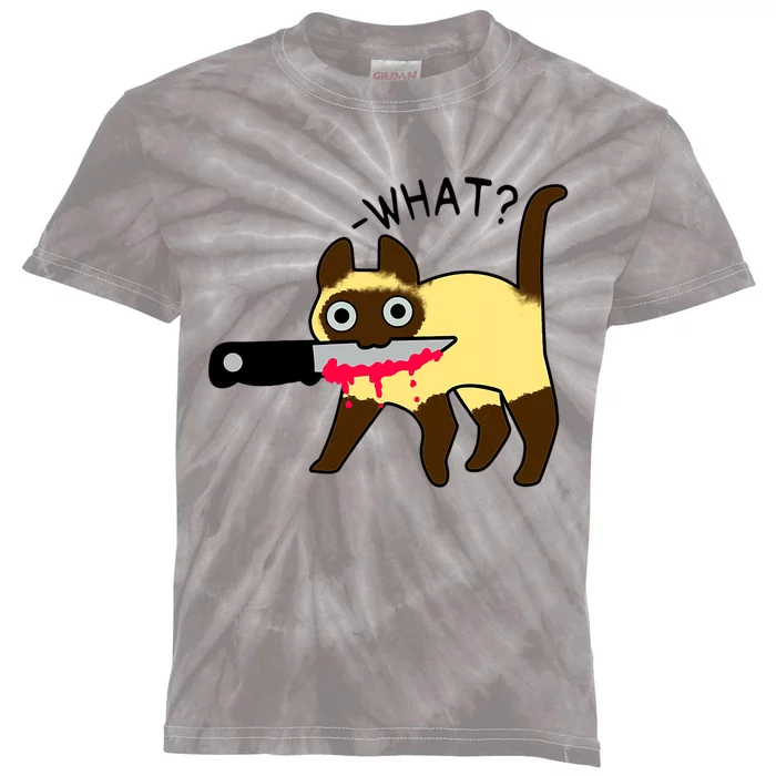 Cat What? Murderous Siamese Cat With Knife Halloween Costume Kids Tie-Dye T-Shirt