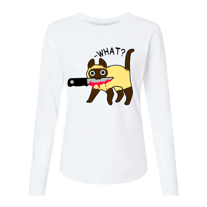 Cat What? Murderous Siamese Cat With Knife Halloween Costume Womens Cotton Relaxed Long Sleeve T-Shirt