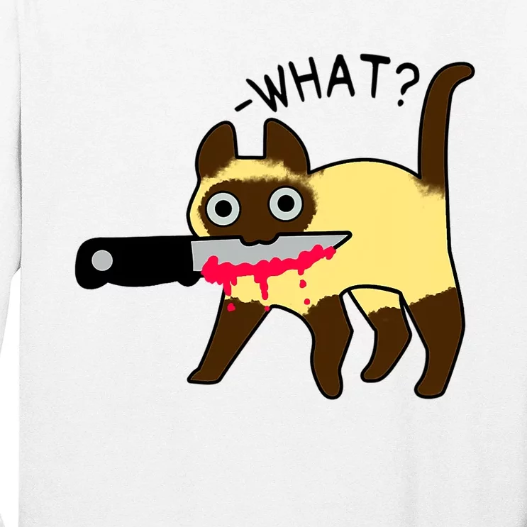 Cat What? Murderous Siamese Cat With Knife Halloween Costume Long Sleeve Shirt