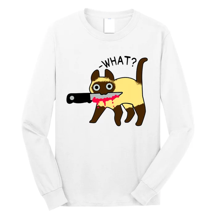 Cat What? Murderous Siamese Cat With Knife Halloween Costume Long Sleeve Shirt