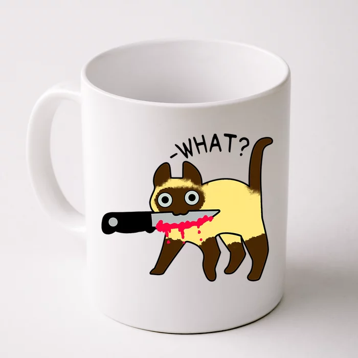 Cat What? Murderous Siamese Cat With Knife Halloween Costume Front & Back Coffee Mug