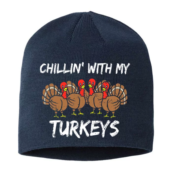 Chillin With My Turkeys Retro Thanksgiving Family Boys 8 1/2in Sustainable Knit Beanie