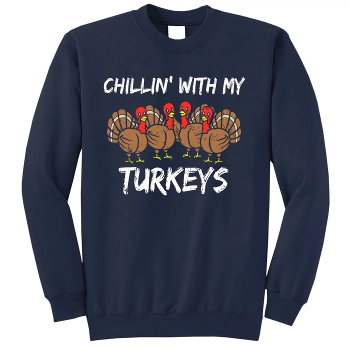 Chillin With My Turkeys Retro Thanksgiving Family Boys Tall Sweatshirt