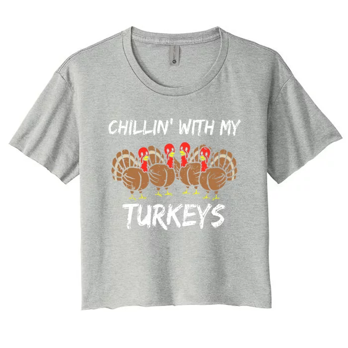 Chillin With My Turkeys Retro Thanksgiving Family Boys Women's Crop Top Tee