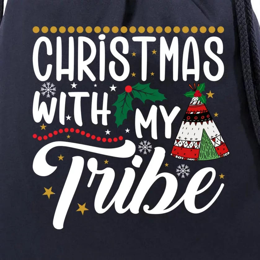 Christmas With My Tribe Red Plaid Family Matching Outfit Gift Drawstring Bag