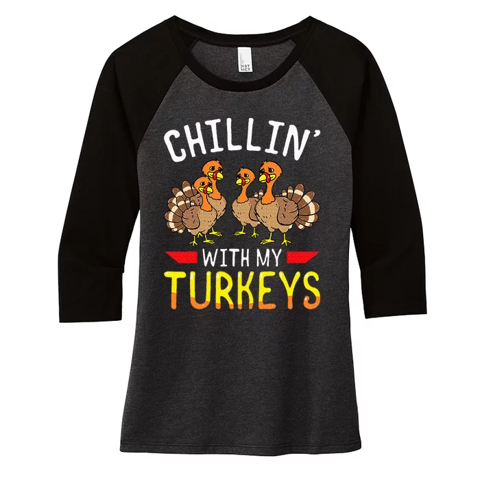 Chillin With My Turkeys Thanksgiving Family Kids Women's Tri-Blend 3/4-Sleeve Raglan Shirt