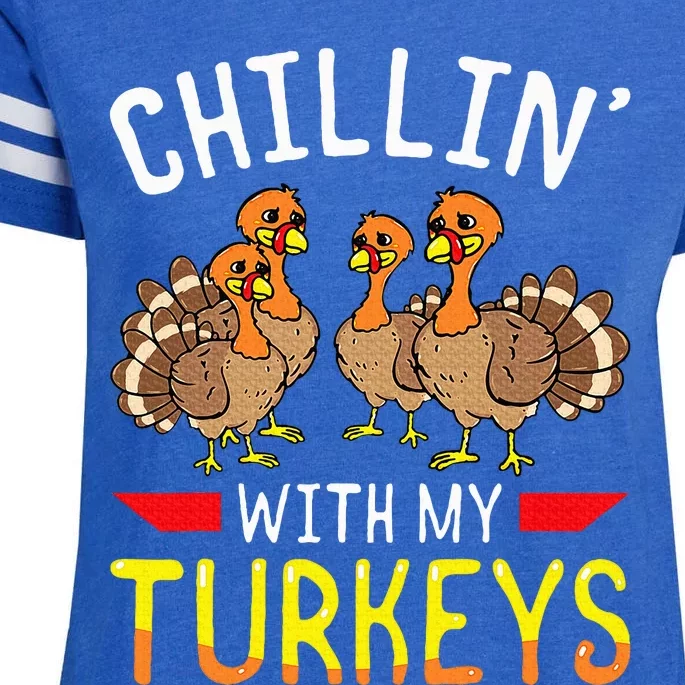 Chillin With My Turkeys Thanksgiving Family Kids Enza Ladies Jersey Football T-Shirt