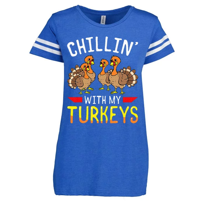 Chillin With My Turkeys Thanksgiving Family Kids Enza Ladies Jersey Football T-Shirt