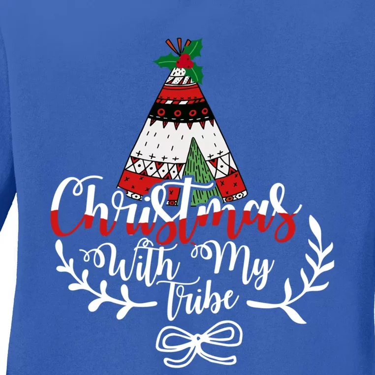 Christmas With My Tribe Red Plaid Family Matching Outfit Meaningful Gift Ladies Long Sleeve Shirt