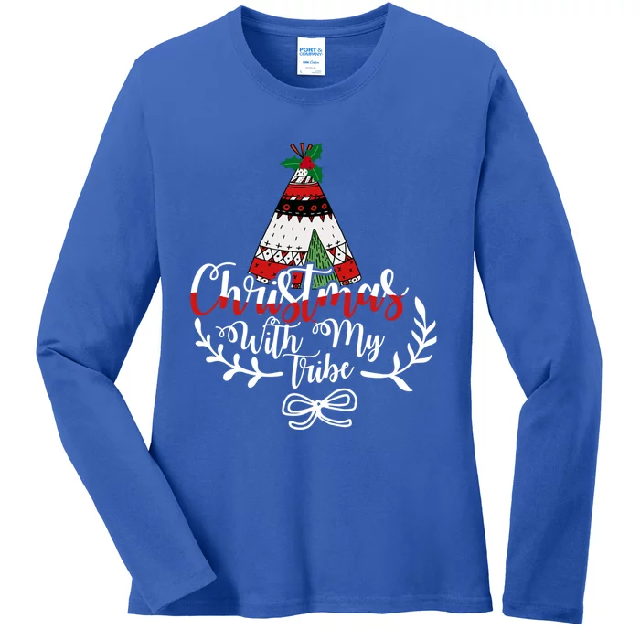 Christmas With My Tribe Red Plaid Family Matching Outfit Meaningful Gift Ladies Long Sleeve Shirt