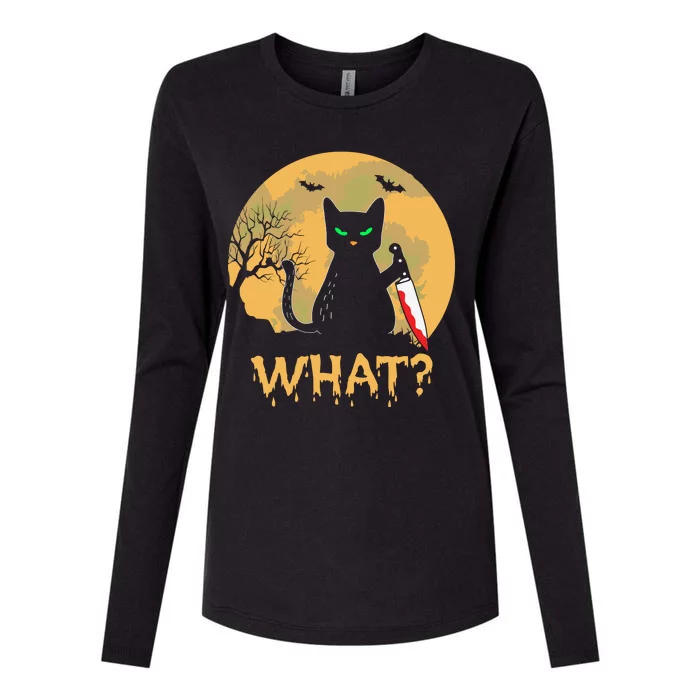 Cat What Murderous Black Cat Halloween Day Womens Cotton Relaxed Long Sleeve T-Shirt