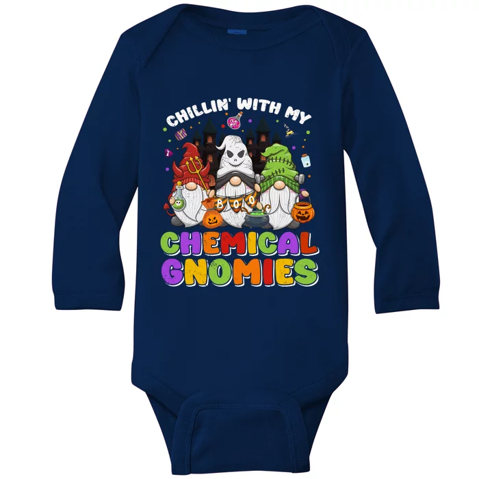 Chillin With My Chemical Gnomies Halloween Gnome Gift Baby Long Sleeve Bodysuit