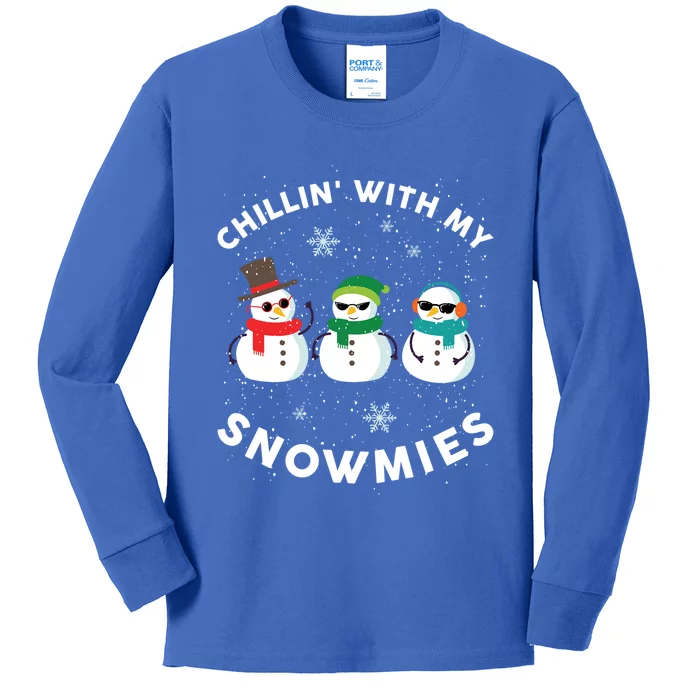 Chillin With My Snowmies Cute Snow Ugly Christmas Sweater Gift Kids Long Sleeve Shirt