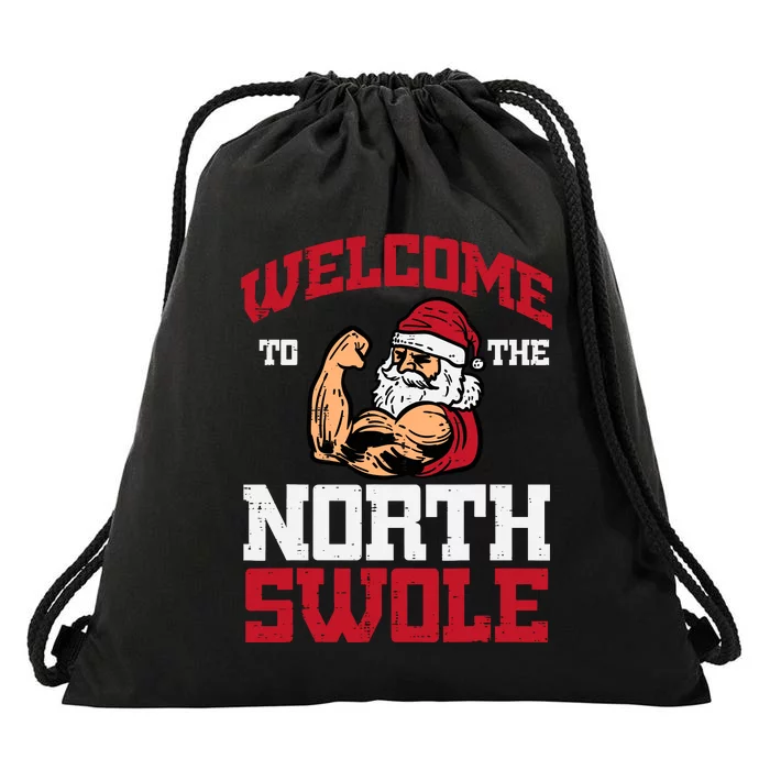 Christmas Welcome North Swole Xmas Muscle Gym Drawstring Bag