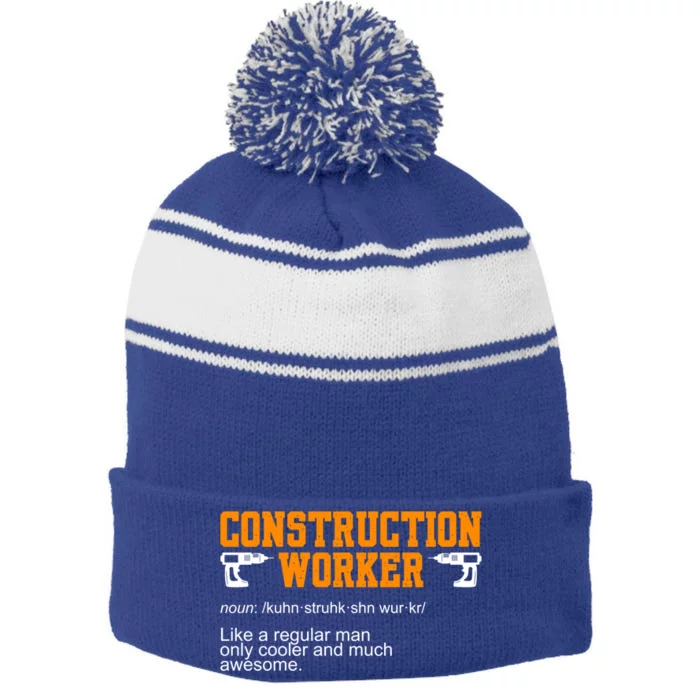 Construction Worker Noun Construction Worker Gift Stripe Pom Pom Beanie