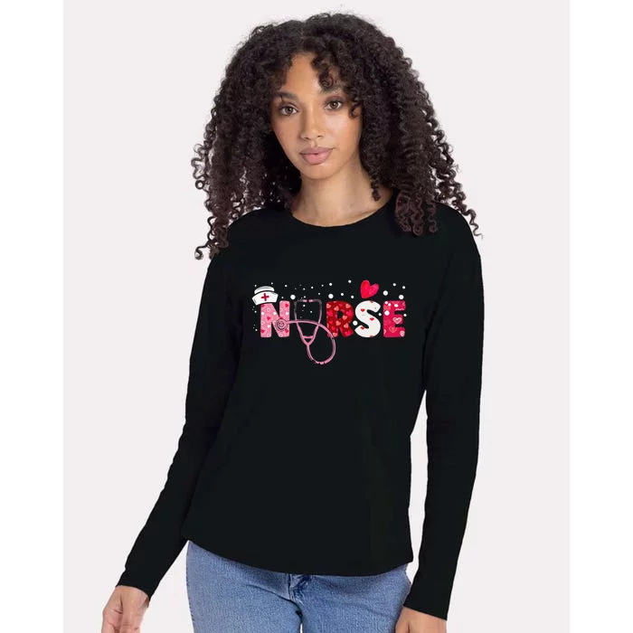 Cute Women Nurses Valentines Day Gifts Hearts Stethoscope Womens Cotton Relaxed Long Sleeve T-Shirt