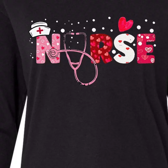 Cute Women Nurses Valentines Day Gifts Hearts Stethoscope Womens Cotton Relaxed Long Sleeve T-Shirt