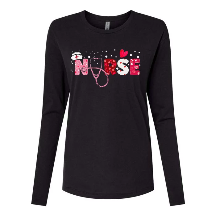 Cute Women Nurses Valentines Day Gifts Hearts Stethoscope Womens Cotton Relaxed Long Sleeve T-Shirt