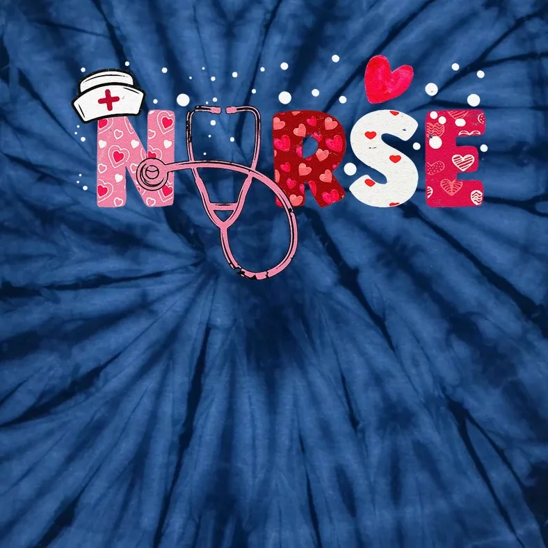 Cute Women Nurses Valentines Day Gifts Hearts Stethoscope Tie-Dye T-Shirt