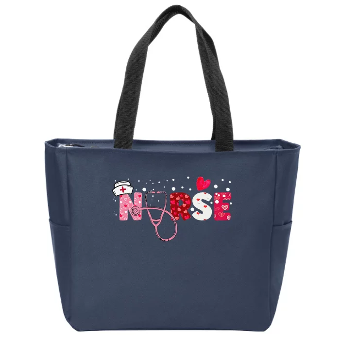 Cute Women Nurses Valentines Day Gifts Hearts Stethoscope Zip Tote Bag